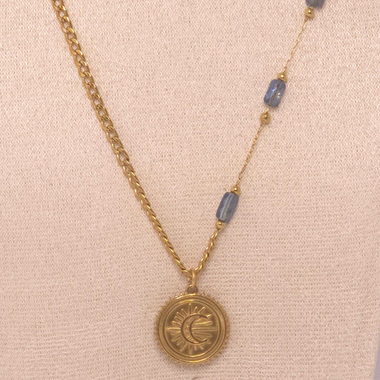 Médaillon lune soleil plaqué or collier Rivage