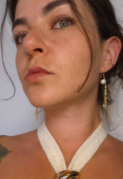 Paire de boucles d'oreilles en acier inoxydable 316L, plaqué or 18K et perles d'eau douce naturelleq