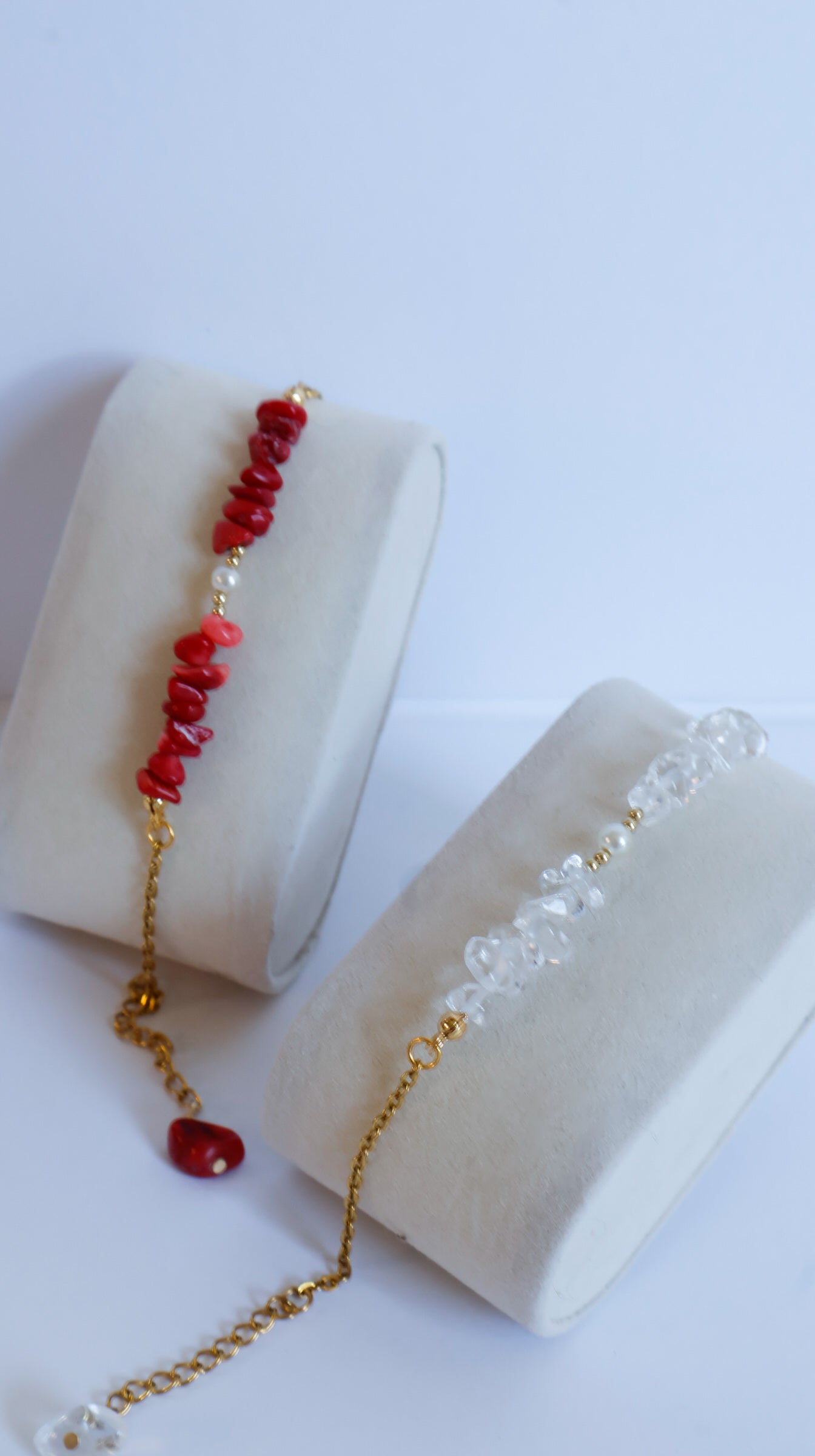 Bracelets été Néréides bambou rouge, quartz transparent et acier inoxydable 316L