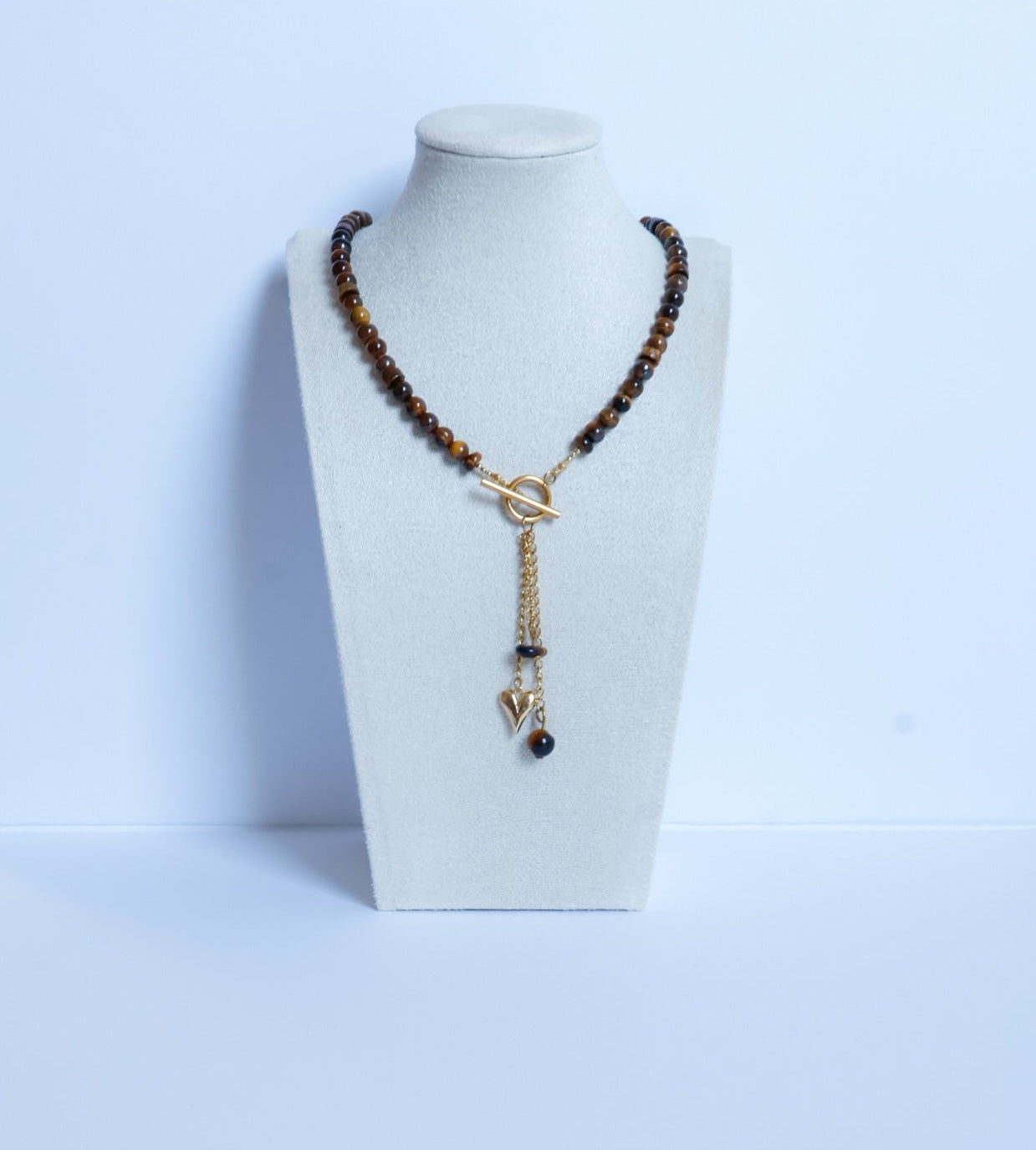 Collier Féline en pierres naturelles d'oeil de tigre, acier inoxydable