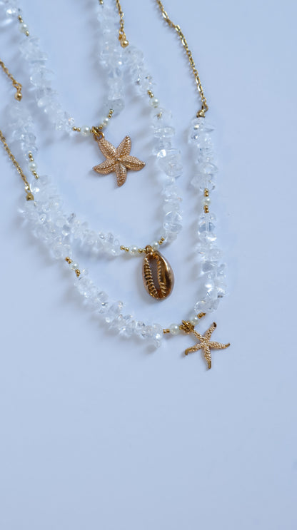 Pendentifs thème mer quartz cristal et acier inoxydable 316L