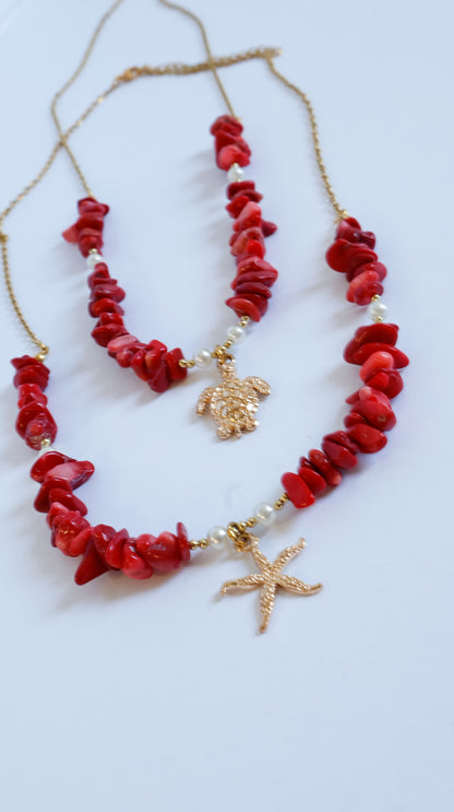 Pendentifs thème mer collier Néréides Bambou rouge