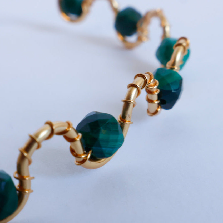 bracelet wave en malachite et plaqué or